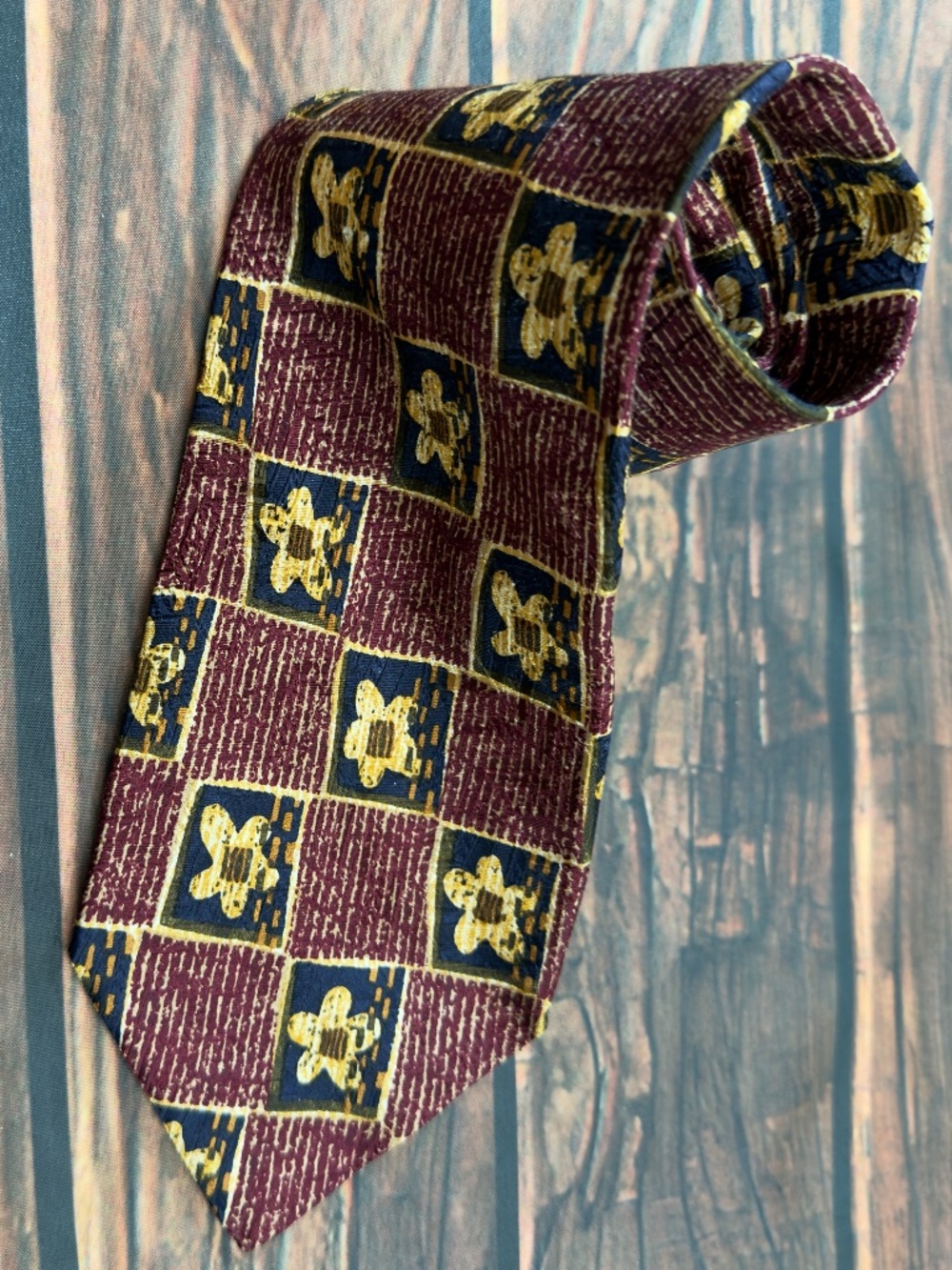 Vintage Robert Talbott Omaggio Silk Tie Burgundy Navy Floral Geometric Italy 56”